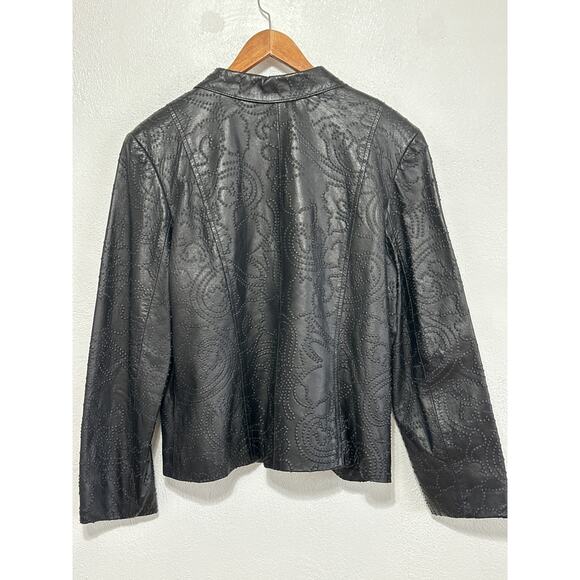 VTG 90s Y2K B&J Genuine Leather Blazer M Black 3D Embossed Boho Hippie - Picture 7 of 14